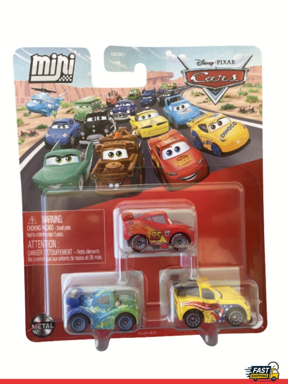 Disney Pixar Mini Metal Cars Yellow, Red, Green Diecast Toy Set (3 cars)